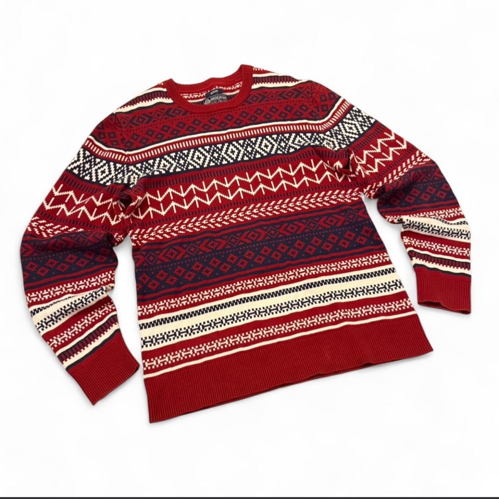 American Rag Red and Blue Patterned Crewneck Sweater